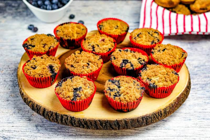 A Platter Of Blueberry Gluten-free Crumble Top Muffins.