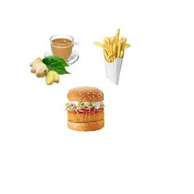 Ginger Chai (Ginger Chai + Veg Burger + French Fries)