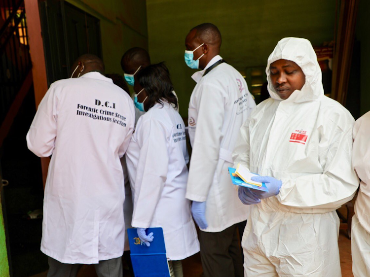 DCI detectives based Crime Research & Intelligence Bureau and the Homicide department at the late George Mwangi's house.