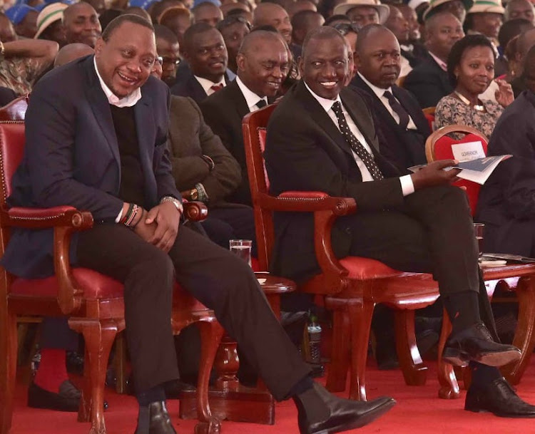 President Uhuru Kenyatta with his deputy William Ruto and other leaders and Kenyans at the funeral of musician John De Mathew, Gatanga, Murang'a County on August 24, 2019.