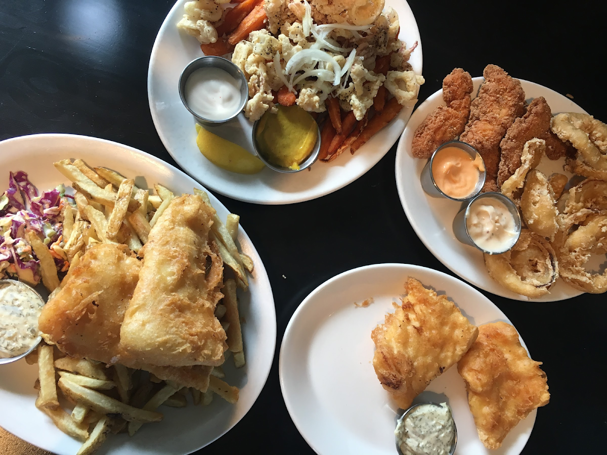 calamari, cod, halibut, chicken strips, fries, and onion rings!