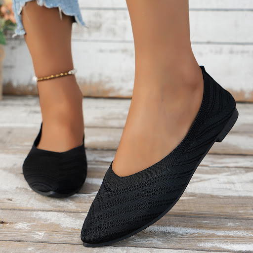 Title 38, Pointed Toe Bottom Flat Heel Casual Knitted Sho...