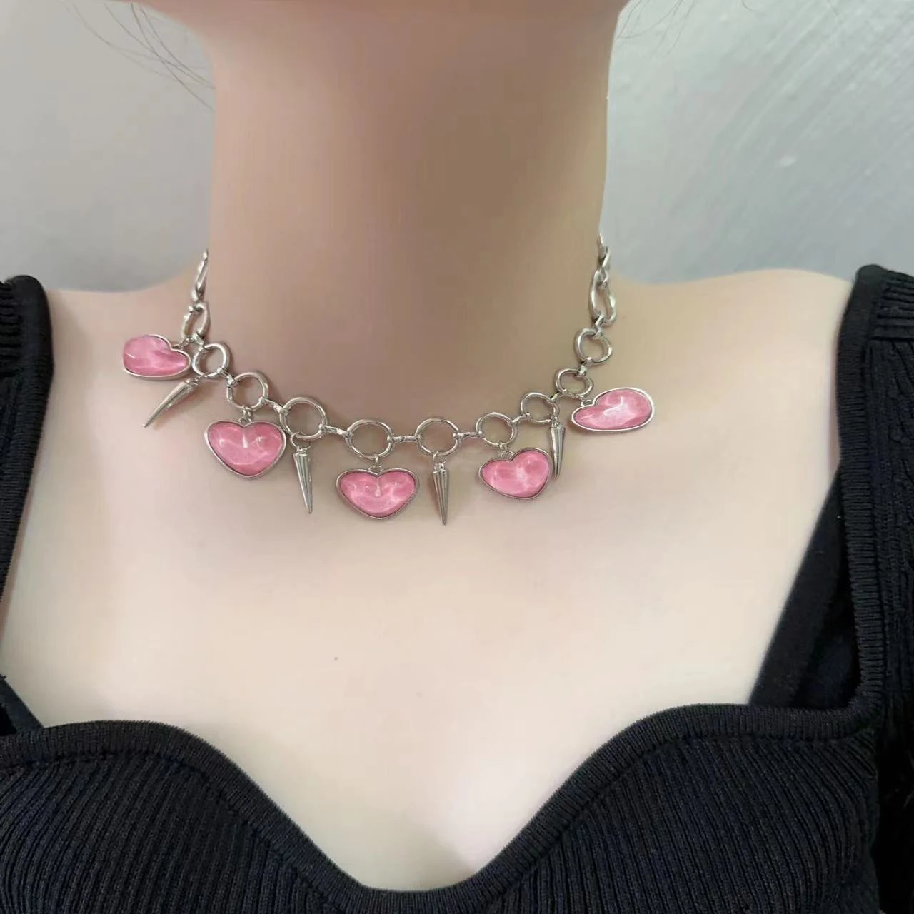 Title 3, Collier Y2g Pendentif Coeur Amoureux en Cristal...