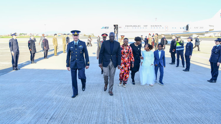 President William Ruto and First Lady Rachel Ruto arrive in Rome for the Italy-Africa Summit on January 28, 2024