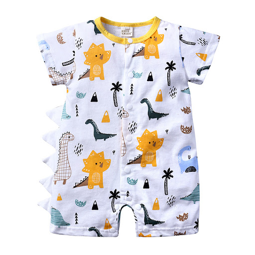 Title 3, Cartoon Dinosaur Short-sleeved Baby Romper, one...