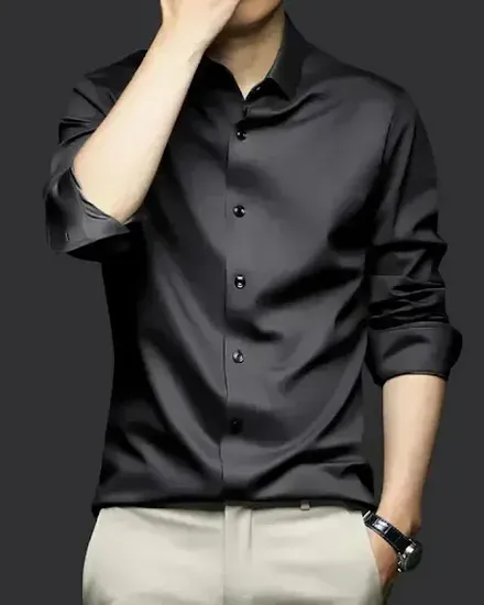 Men's gray shirt, long sleeved, non ironing, business dre... - 1