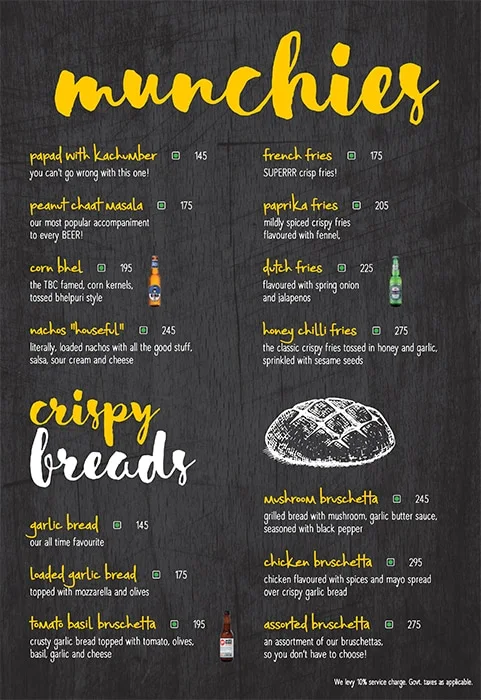 The Beer Cafe menu 