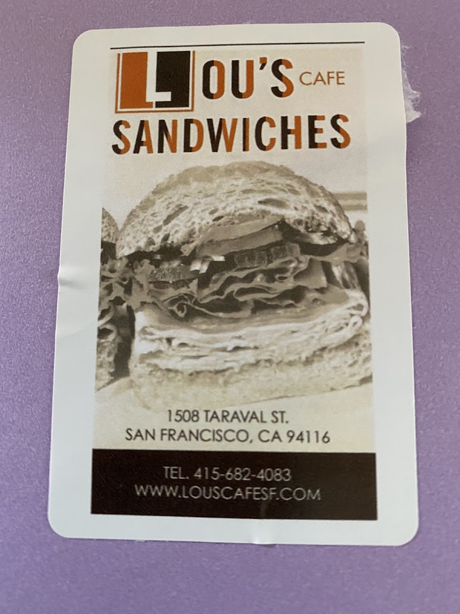 Lou's Cafe gluten-free menu
