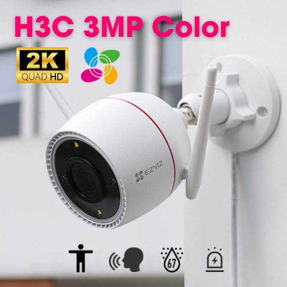 Camera Wifi Ezviz H3C 4Mp 3K - H3C 3M, Có Màu Ban Đêm, Đèn Cảnh Báo - Hàng Chính Hãng