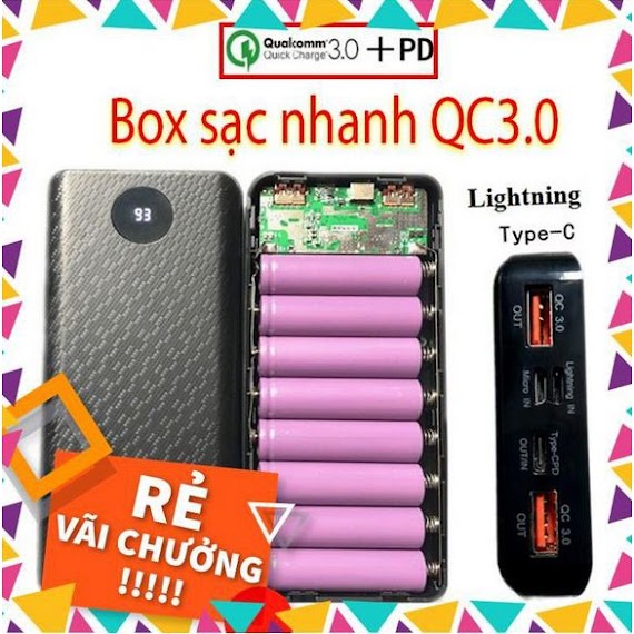 Box Sạc Nhanh Qc 3.0 +Pd Box Sạc Dự Phòng 8 Cell 18650 Loại Tốt