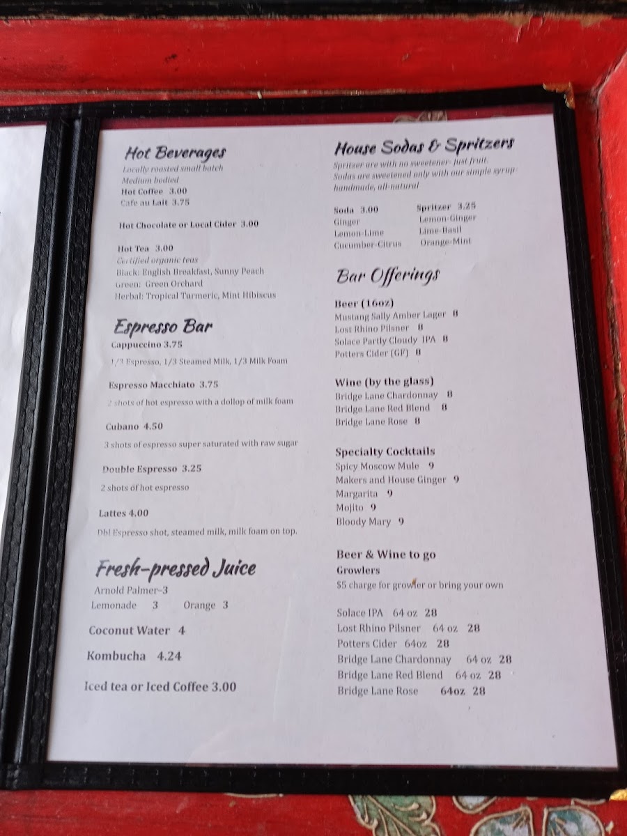 Off the Grid gluten-free menu