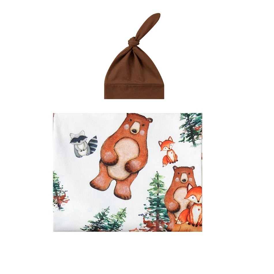 Newborn baby wraparound cloth with printed rabbit ears headband, European and American style, perfect for baby photoshoo