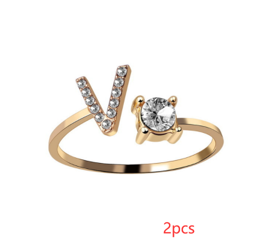 Anel ajustável com 26 letras iniciais, novo design, joia fashion para mulheres, simples e elegante, perfeito para presentear.
