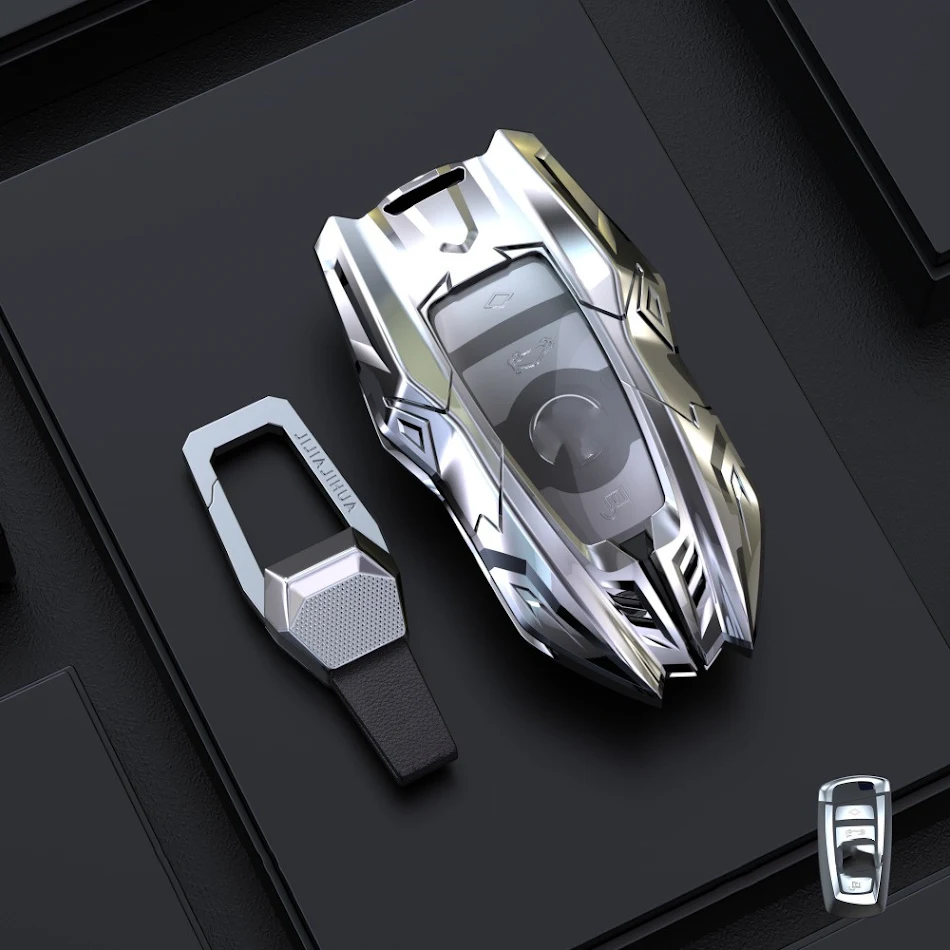 Housse de protection pour clé de voiture en alliage de zinc, protégeant votre télécommande contre les rayures et les chocs. Design élégant et résistant.