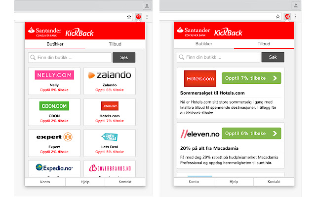 KickBack fra Santander knappen