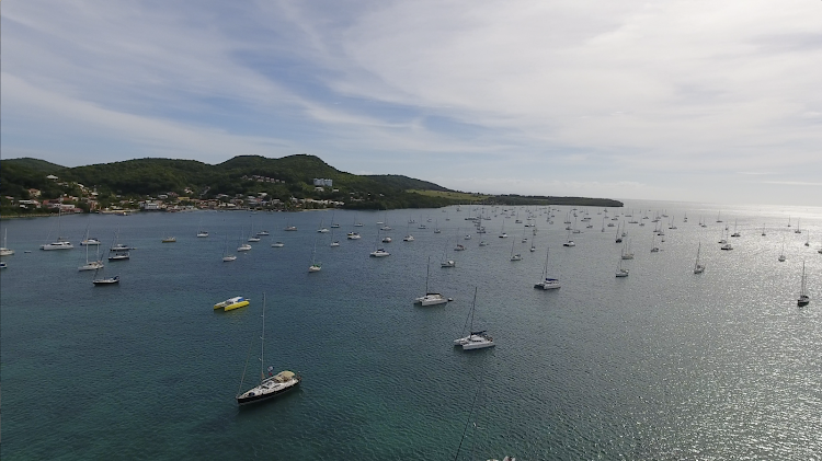 Drone footage of Le Marin Lagoon in Martinique. 