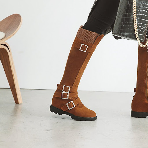 Title 15, British Belt Buckle High Top Martin Boots Women...