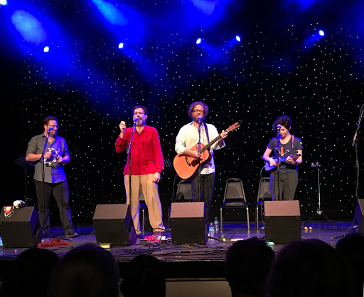 IMG_0719.jpg - Paul and Storm, Jonathan Coulton and Molly Lewis jam on stage during JoCo Cruise.