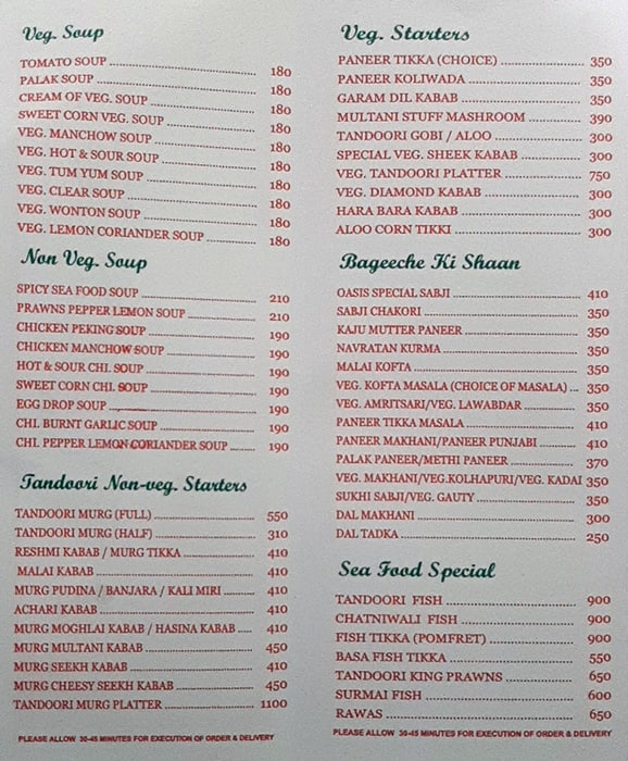 Oasis Restaurant And Bar menu 