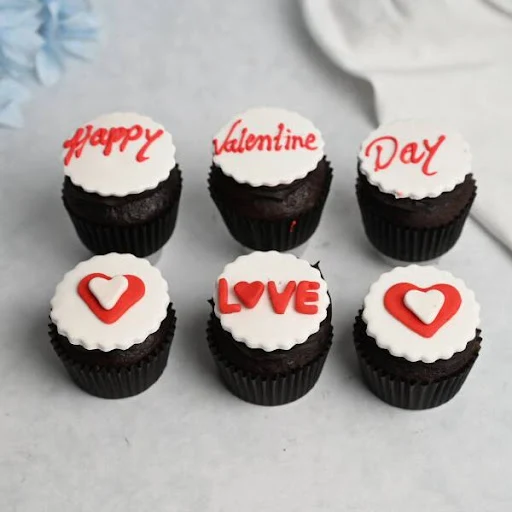 Set Of Six Valentine Love Filled Chocolate Cupcakes