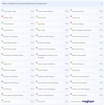 Masineni Nectar Multicusine Restaurant menu 