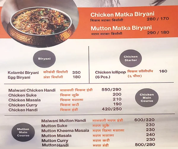 Hotel Malwani Solkadi menu 