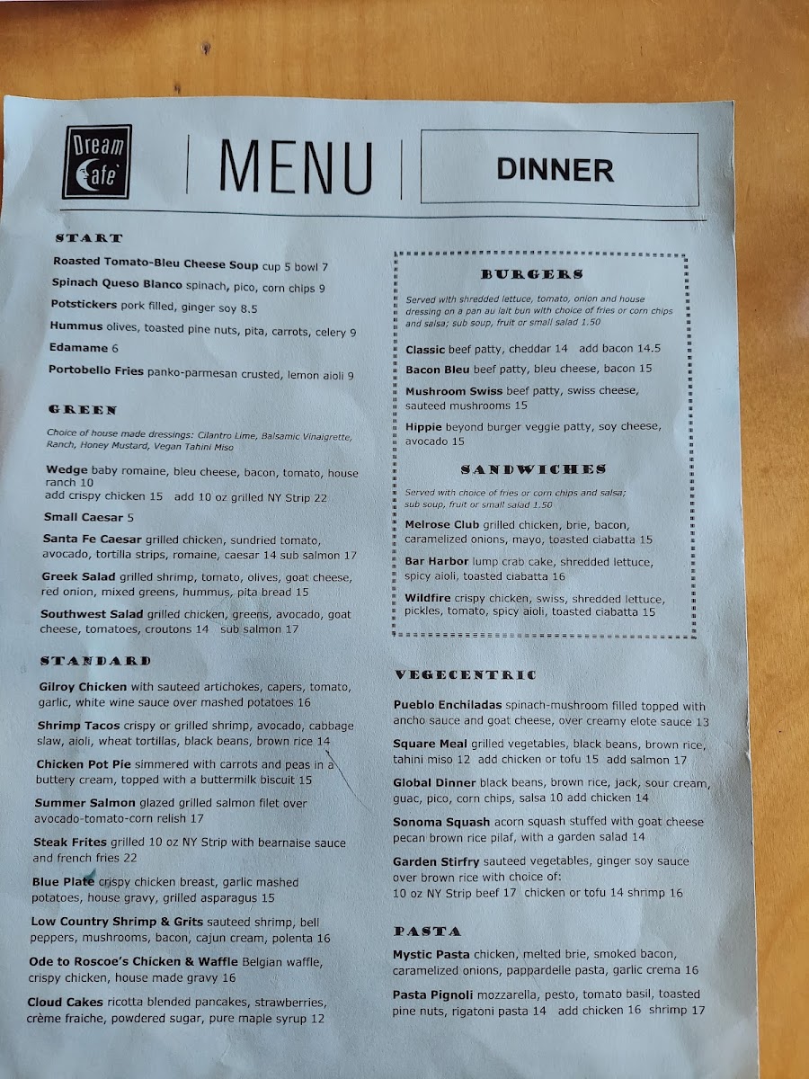 Dream Cafe Lakewood gluten-free menu