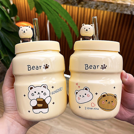 Title 1, Cartoon Bear Ceramic Straw Cup Mug, perfect for...
