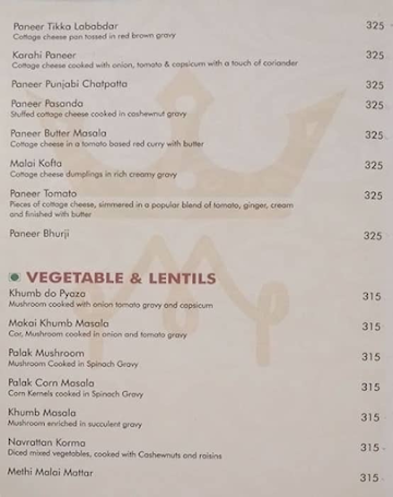 The Majestic menu 