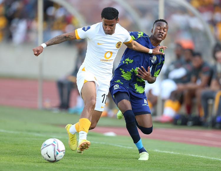 Dillan Solomons of Kaizer Chiefs is challenged by Katlego Otladisa of Marumo Gallants in the DStv Premiership match at Royal Bafokeng Stadium in Rustenburg on September 11 2022.