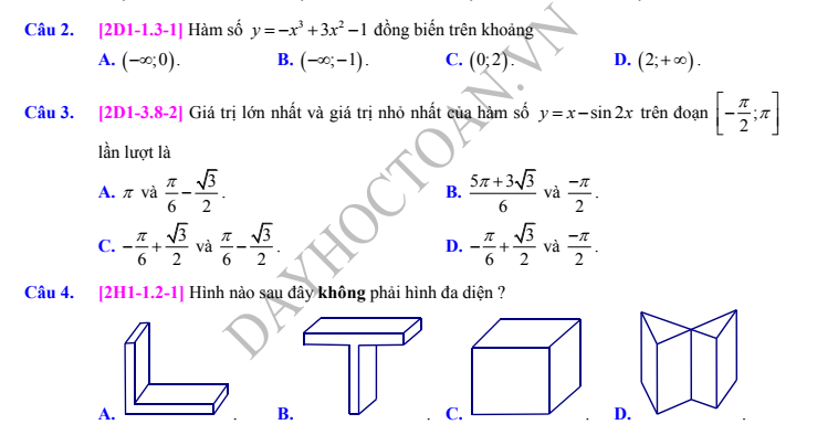 Đề kiểm tra định kỳ môn Toán trường Trần Hưng Đạo năm 2017 2018 có đáp án chi tiết