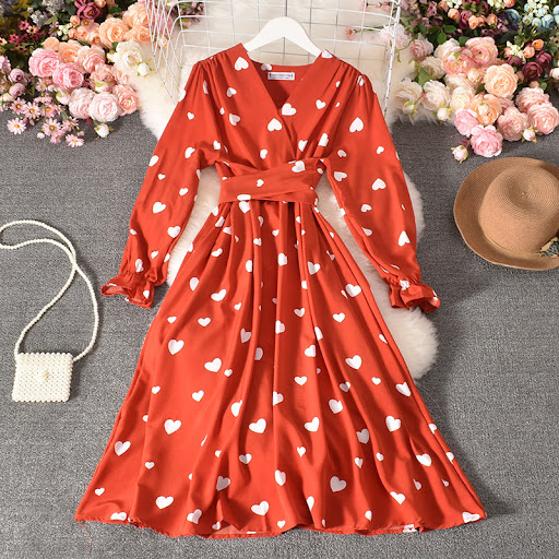 Title 7, Tie Belt Love Pleated Long Dress for effortless...