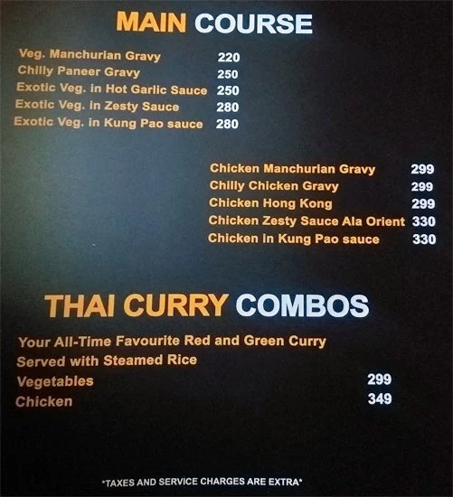 Urban Hub menu 