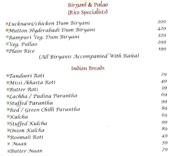 Moti Mahal menu 