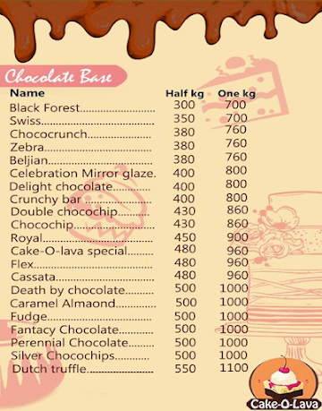 Cake-O-Lava menu 