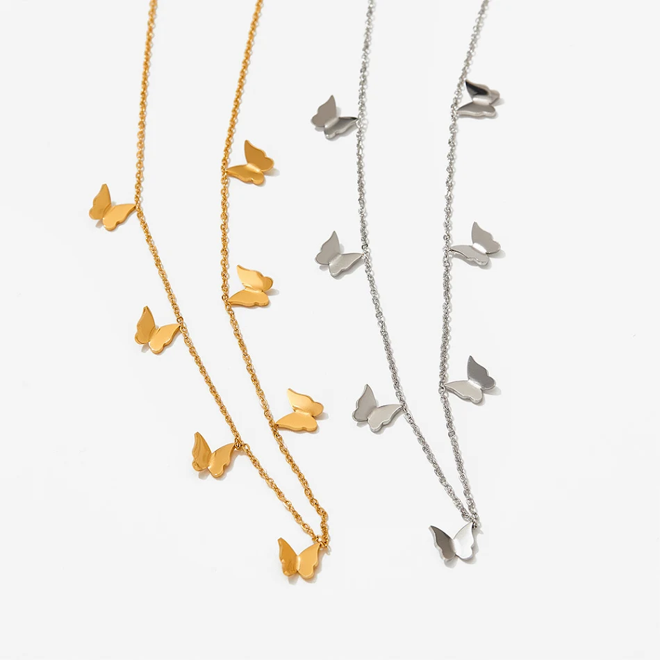 Collar de mariposa múltiple para mujer, pequeño con borlas, acero inoxidable, retención de color, mini, elegante y moderno.