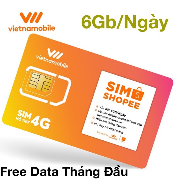 [Miễn Phí Data Tháng Đầu Tiên] Sim 4G Shopee Vietnamobile
