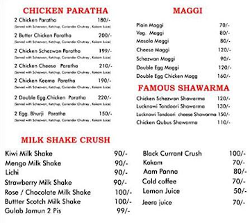 Famous Paratha menu 