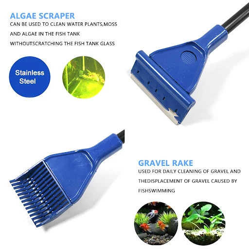 5 In 1 Aquarium Tank Cleaner Net Gravel Rake Algae Scraper Grass Fork Sponge Brush Glass Fish Tank Cleaning Tools