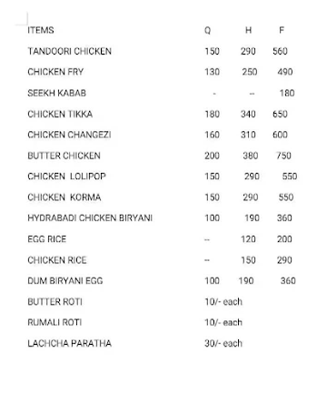 Shahi Chicken Corner menu 