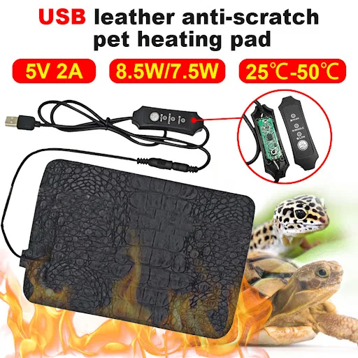 Pet Heating Pad Terrarium Reptile Heat Mat USB Electric Blanket Heater 3 Gear Adjustable Temperature Controller Incubato