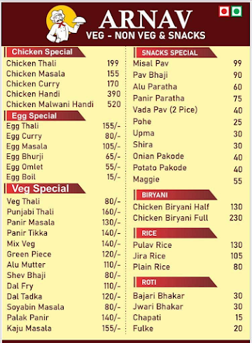 Arnav Snacks Center Lunch Home menu 