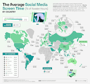 The top 10 countries with the highest amount of time spent on social media, with South Africa leading.