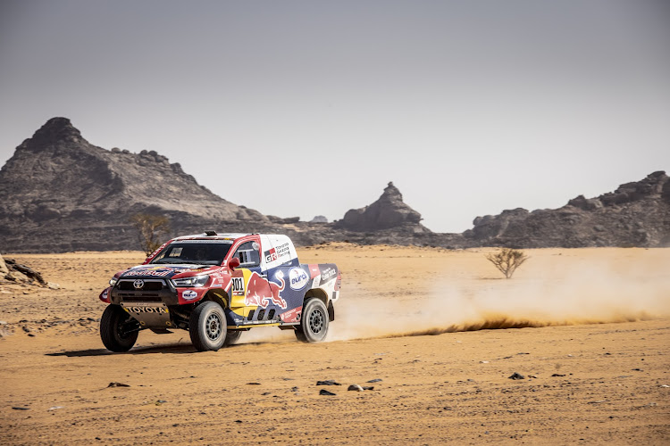 Nasser Al-Attiyah won for the third day in a row in the South African-built Toyota Hilux.