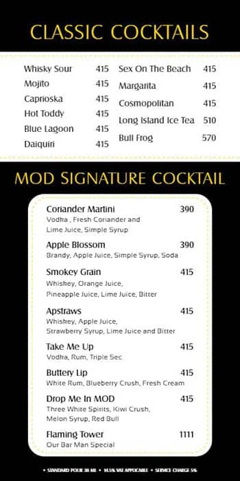 Ministry of Drinks - MOD menu 