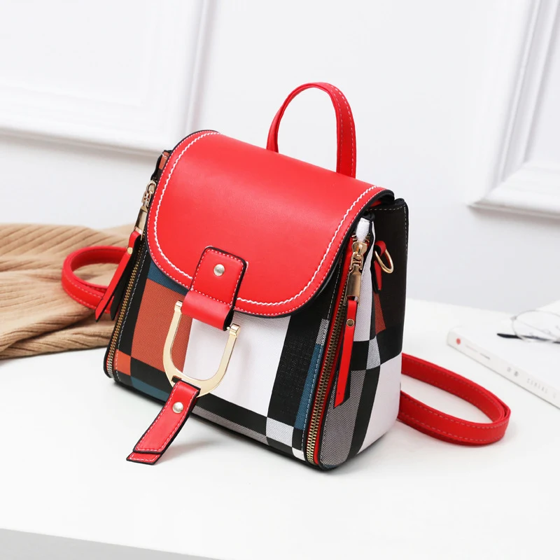 Sac à dos de créateur en cuir PU pour femmes, sac d'école pour adolescentes, sac de voyage rétro coloré, alliant style et praticité.