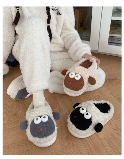 Title 12, Cute Big Eyes Sheep Home Warm Cotton Slippers f...