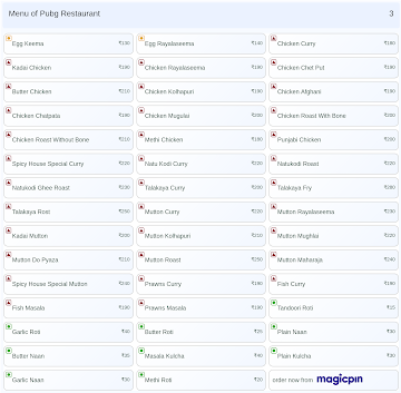 Pubg Restaurant menu 