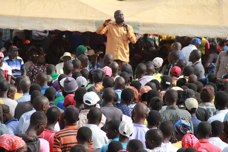 Former Kasipul MP Oyugi Magwanga at Pala market in North Karachuonyo ward on March 21, 2022