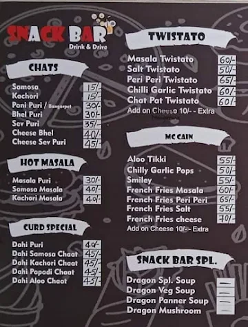 Snack Bar menu 